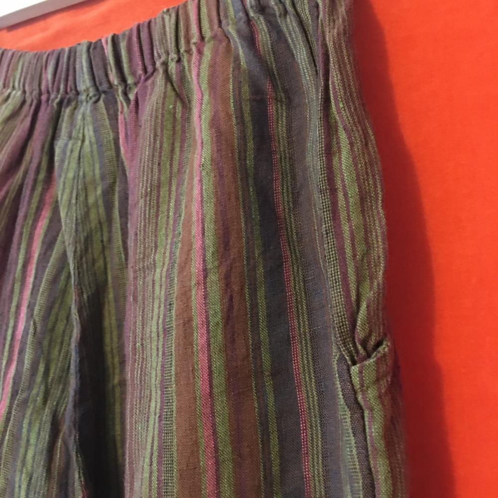 Flax cropped linen pants multi color stripe small - Picture 5 of 6